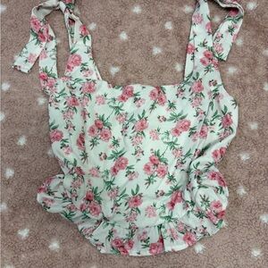 Altar'd State White Floral Tie-Shoulder Peplum Camisole